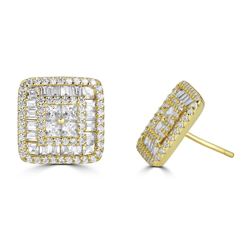 pave square stud earrings for women